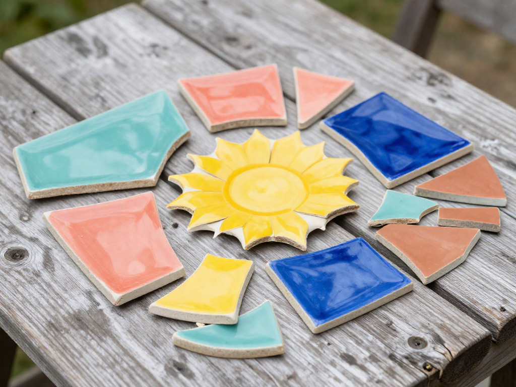 Broken Plate Mosaic Table Top for a Colorful Balcony Accent