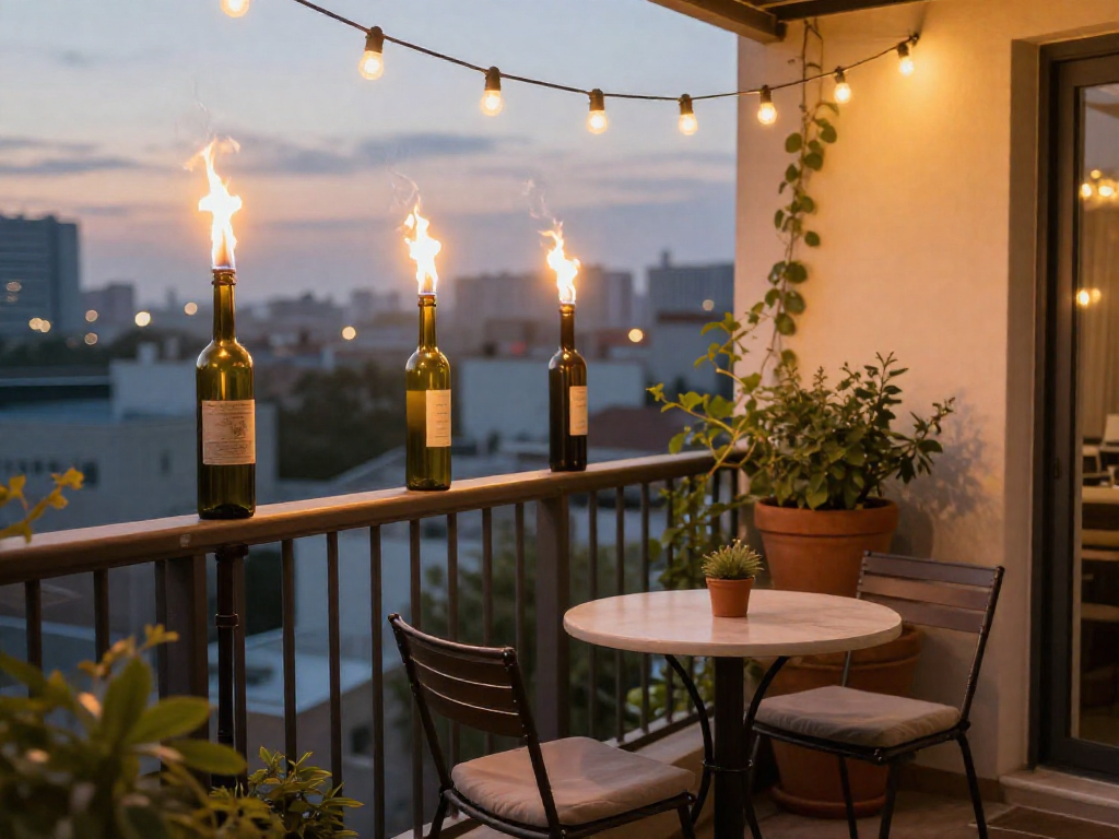 DIY Wine Bottle Torches for Cozy Balcony Evenings