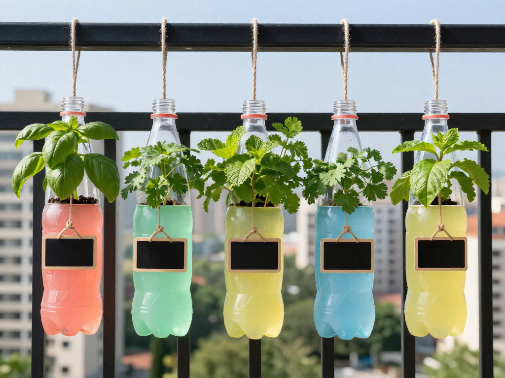 Hanging Herb Garden from Recycled Plastic Soda Bottles