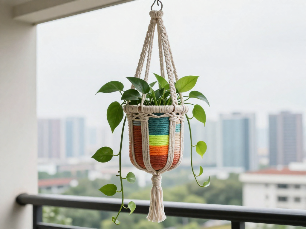 Macrame Plant Hanger from Upcycled T-Shirt Yarn