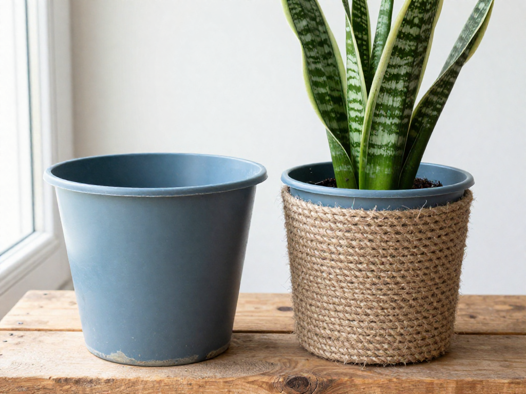 Rope-Wrapped Planters from Old Plastic Pails
