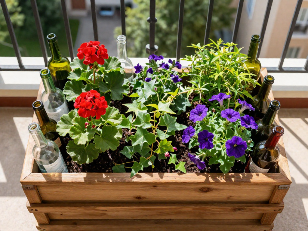 Upcycled Wine Bottle Border Edging for Balcony Planters