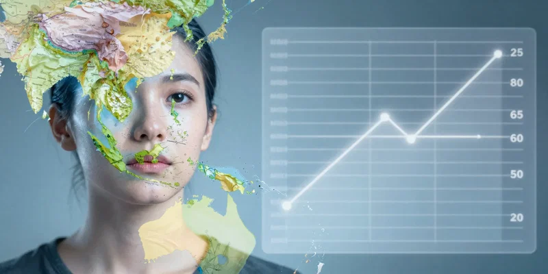 AI Image Prompt: double-exposure image: left side shows a person's face with a map of Southeast Asia overlaid, right side shows a stylized, transparent budget breakdown with 