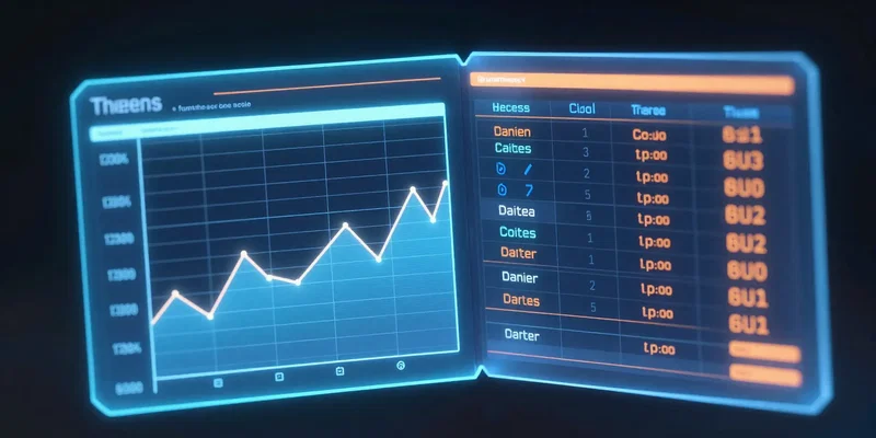 A sleek, modern spreadsheet transforming into a glowing holographic database, neon blue and orange accents, sci-fi style, highly detailed --ar 16:9
