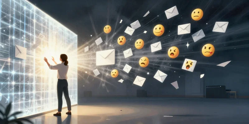 concept art, a person building a shimmering force-field wall of light between themselves and a chaotic storm of emails, code, and angry emojis, digital art style, warm personal light vs cold corporate chaos – ar 16:9