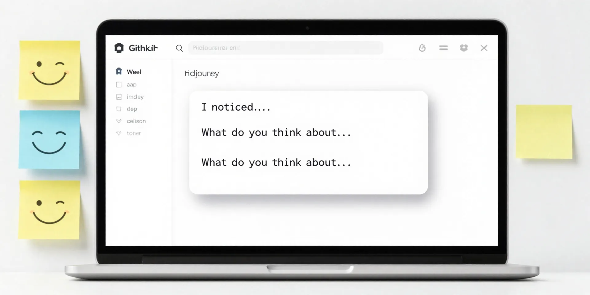 Modern laptop screen showing a code review interface (like GitHub). The comment box is open. The typed text is clear