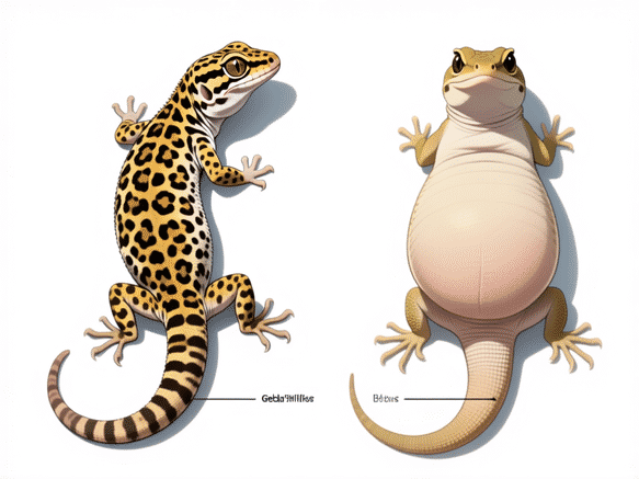 Side-by-side comparison: A healthy leopard gecko belly profile vs. an impacted gecko belly profile, highlighting