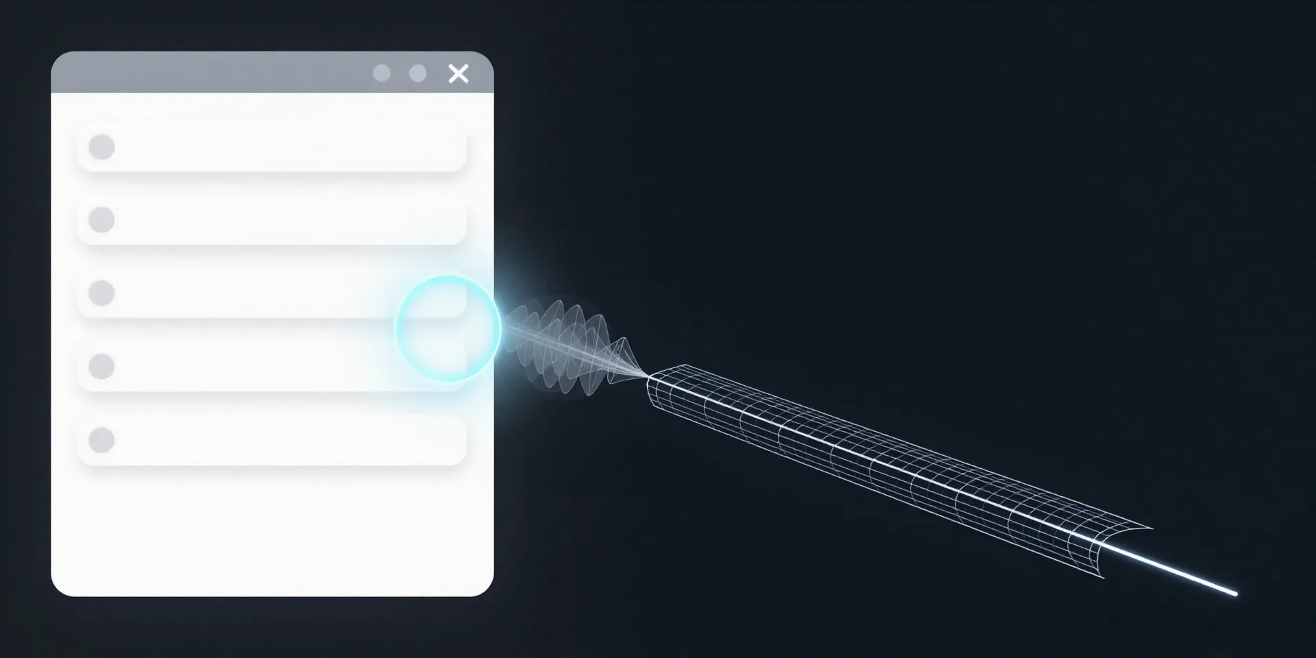 A minimalist Airtable interface with a new record appearing, highlighted by a glowing, animated ring, triggering a digital pulse that travels along a wireframe pathway, clean isometric illustration