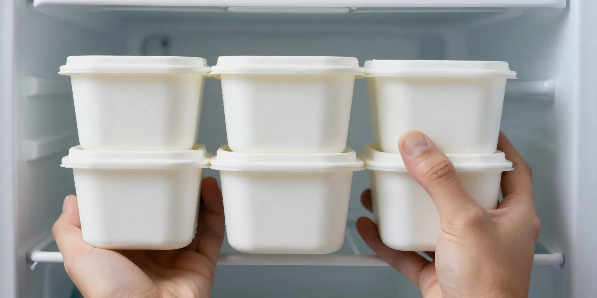 AI IMAGE PROMPT: A person's hands holding three identical, unlabeled white containers from the freezer, looking utterly confused. First-person perspective, warm hands against cold frosty containers, focused on the frustration in the hands.