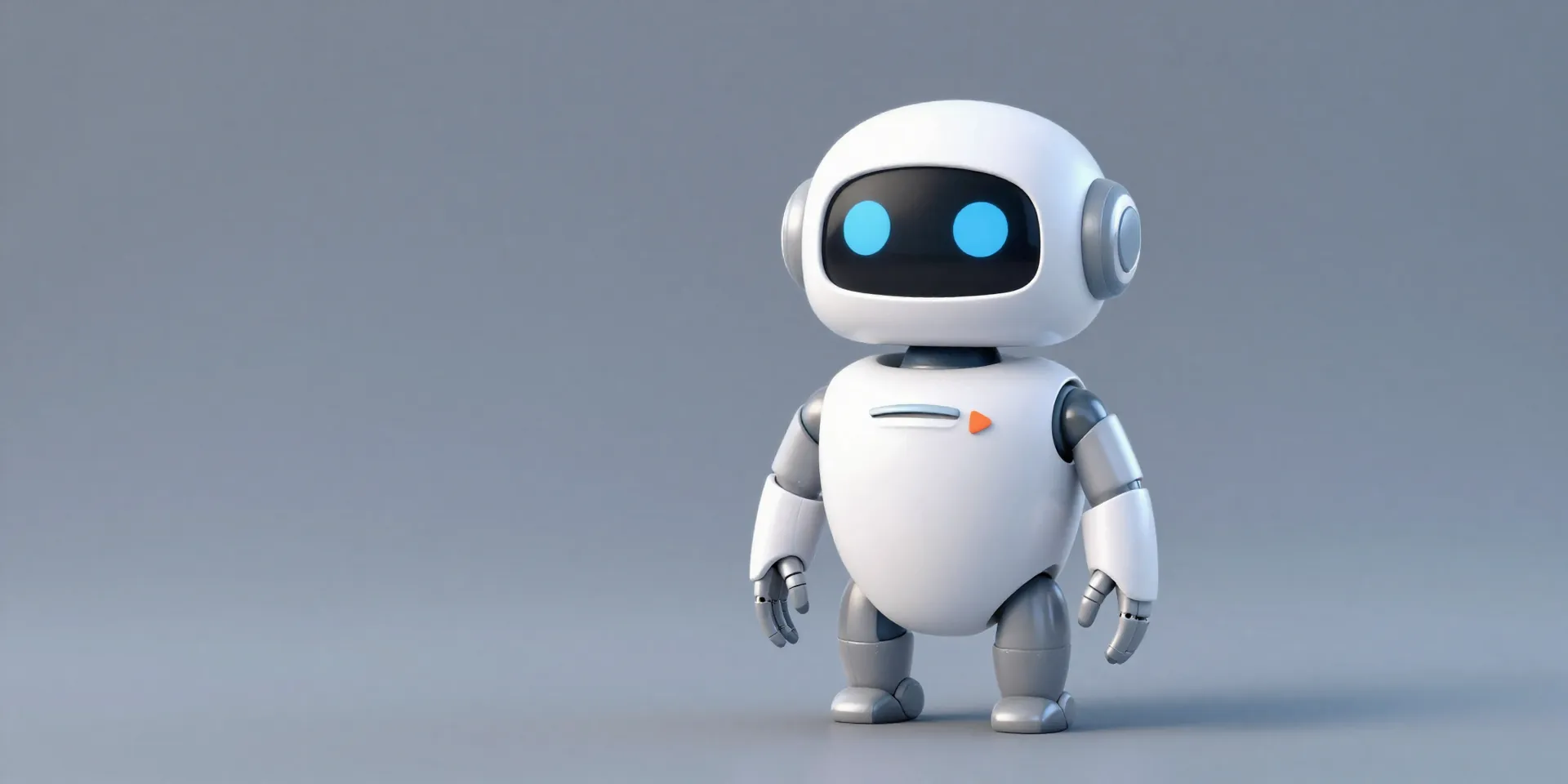 [A clean, minimalist 3D animation style. A friendly, cartoon robot with 