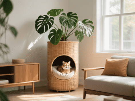 The Plant Stand Combo: A Cat Tree Disguised as a Large Plant Holder