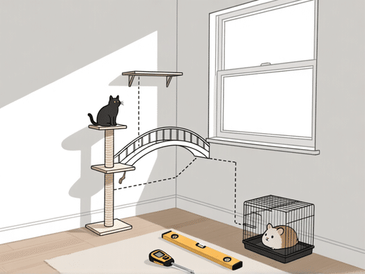 A minimalist, annotated sketch overlay on a photo of a room corner. Lines show