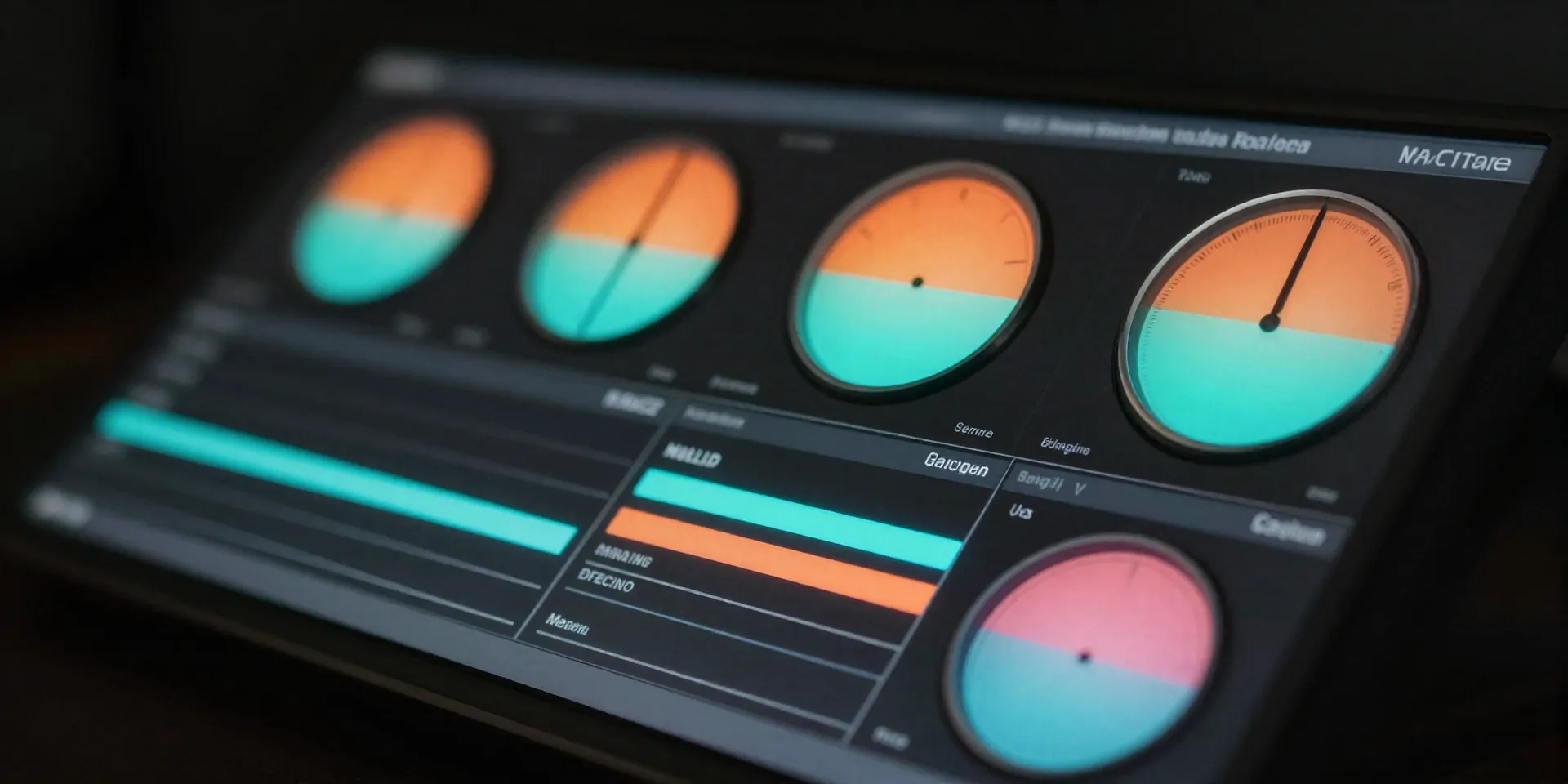 Video color grading panel with glowing color wheels and scopes. Dark studio environment, cinematic lighting, shallow depth of field, glowing orange and teal vibe, ultra realistic --ar 16:9