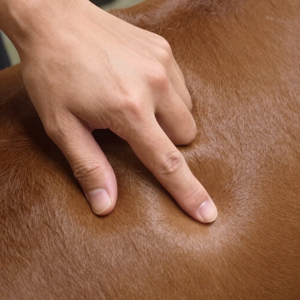Thumb pressing into calf muscle to test tissue tightness before foam rolling