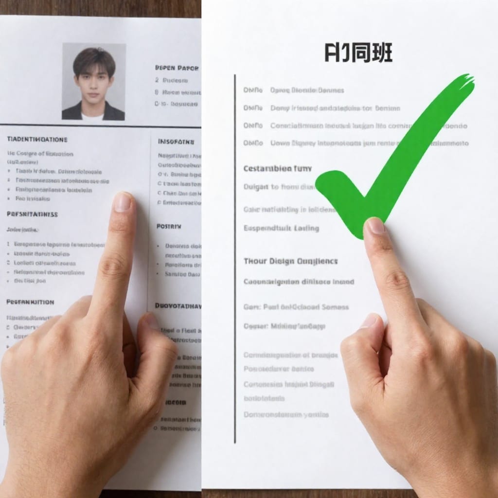 Side-by-side comparison of messy two-column resume and clean single-column ATS-friendly resume