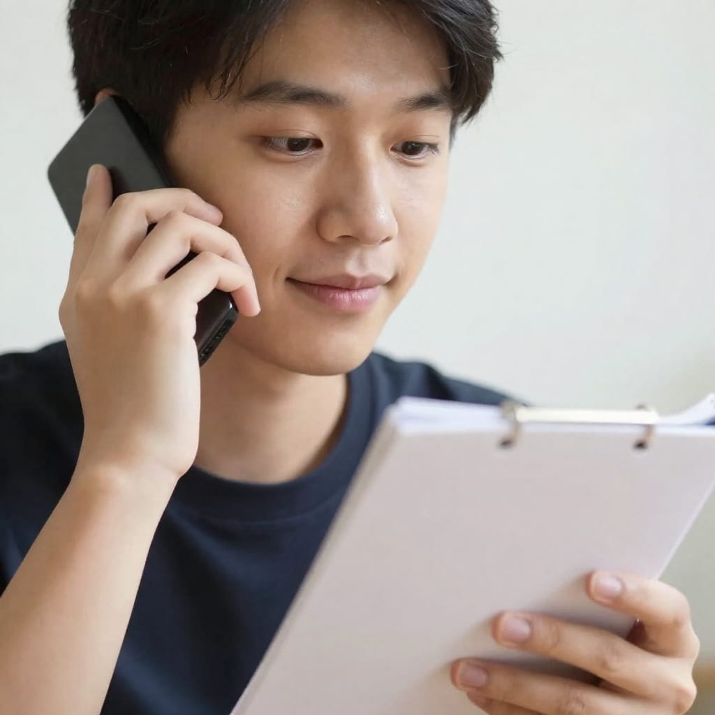 Person calmly speaking on phone during interview, conveying composure