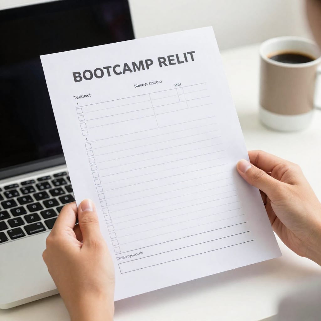 Person checking bootcamp outcomes checklist on laptop