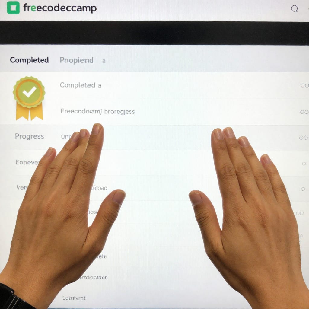 FreeCodeCamp certification dashboard with completed projects and verified badge