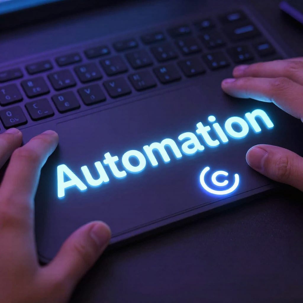 Keyboard with 'Automation' glowing in neon lights