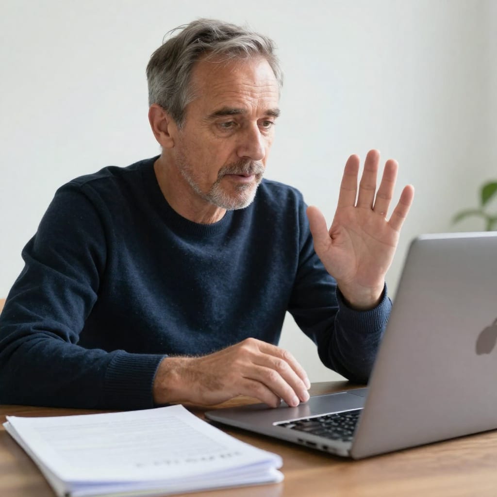 Older man tutoring a student via video call