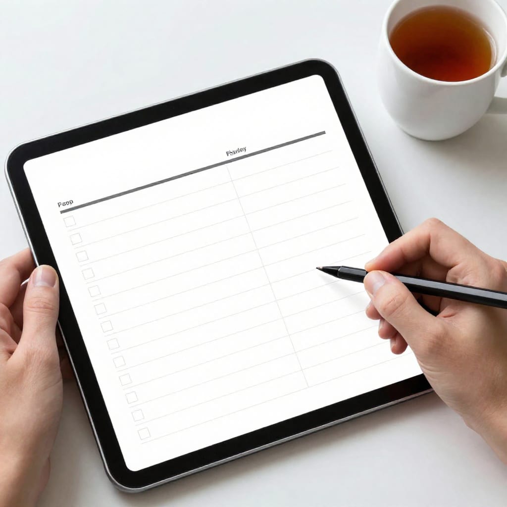 Product mockup of a printable planner on a tablet
