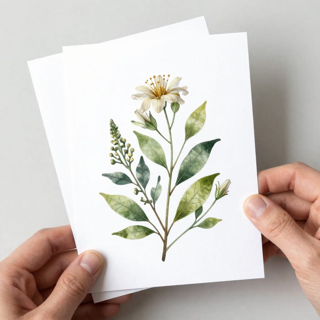 Mockup of botanical illustration greeting card and notebook for licensing