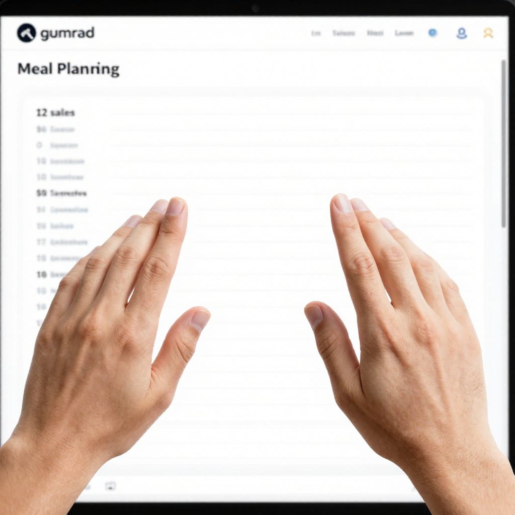 Gumroad dashboard showing 12 sales of a $9.99 meal planning template
