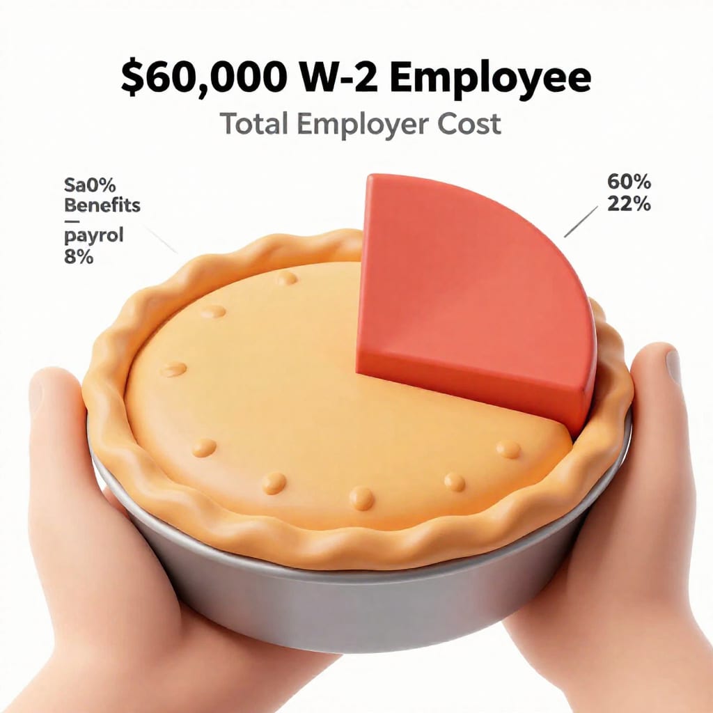 Pie chart of total employer cost for a $60, 000 W-2 employee in 2026
