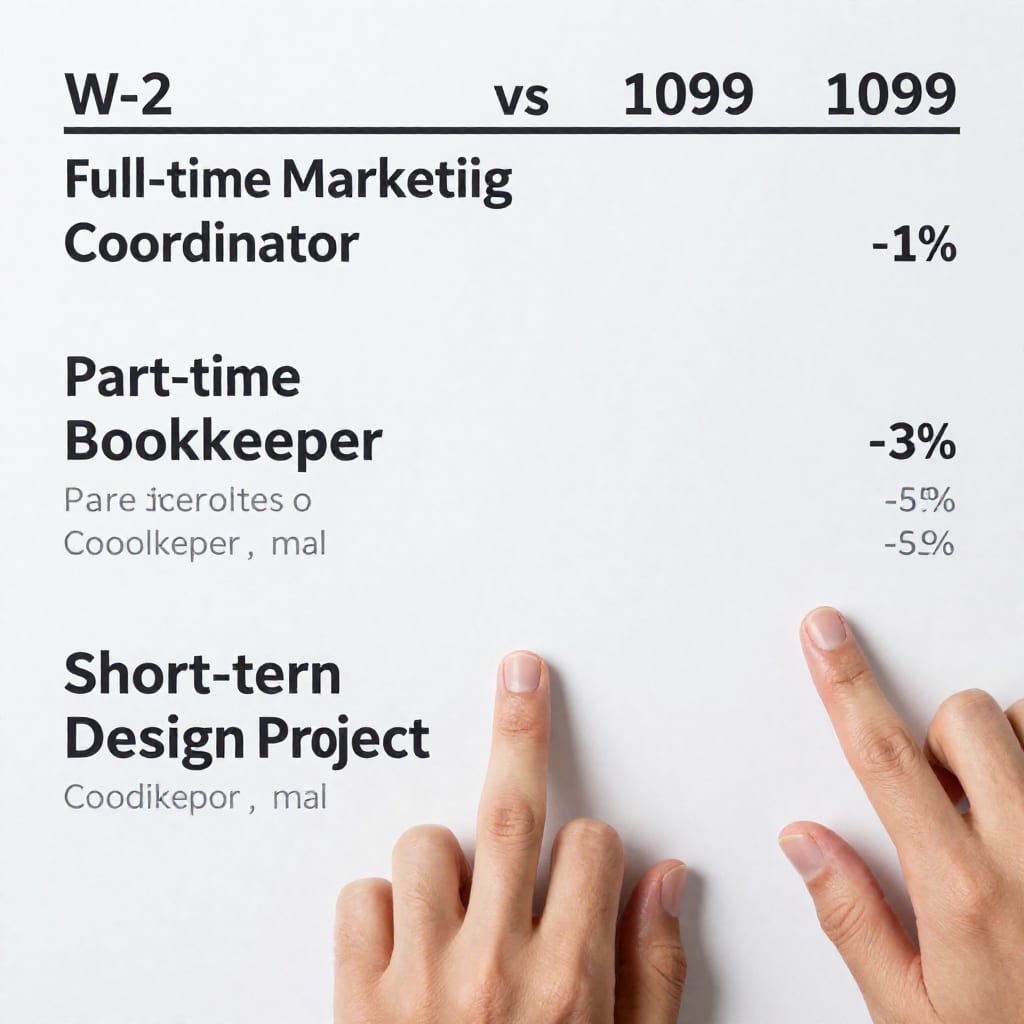 Table comparing W-2 vs 1099 costs for three worker scenarios in 2026