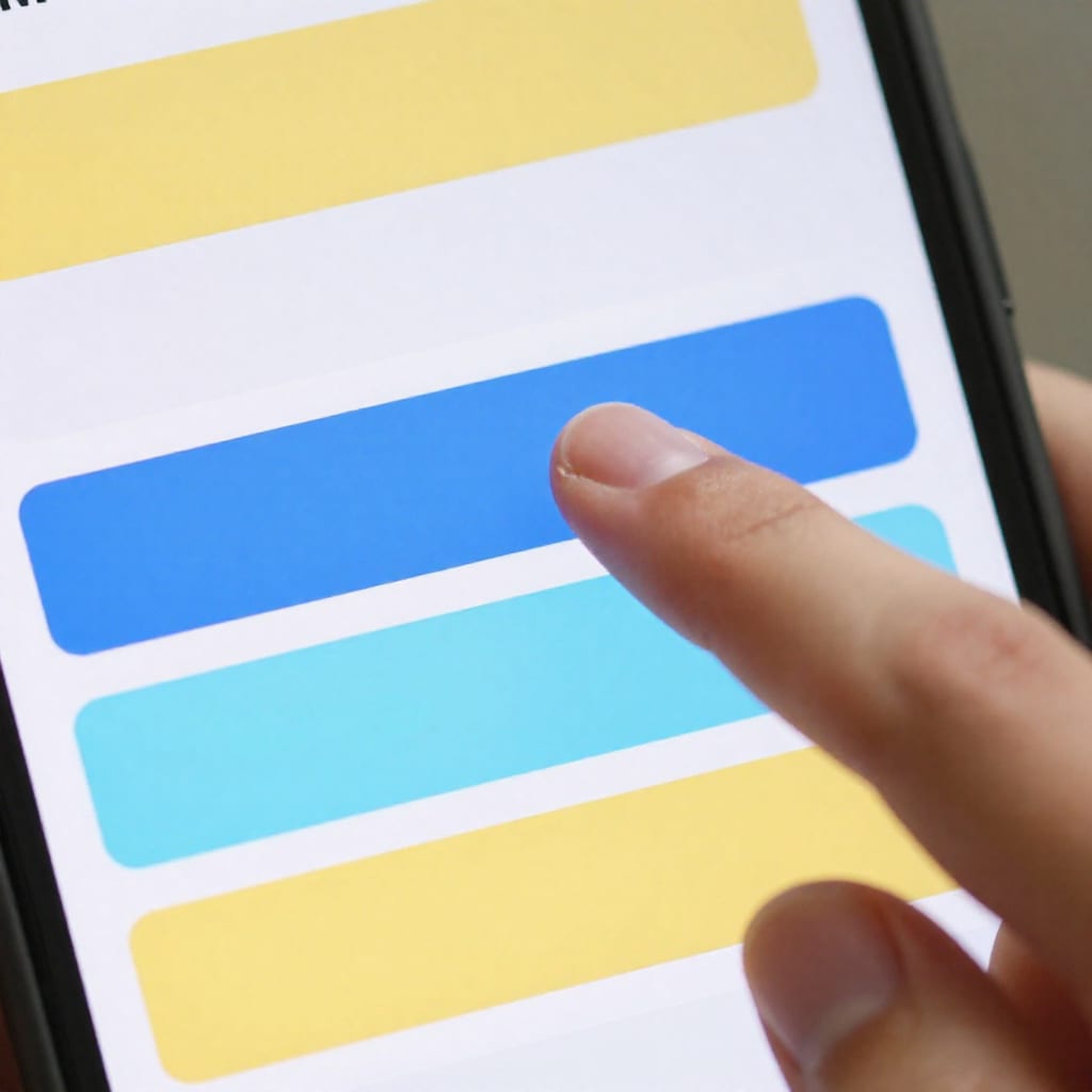 Structured app timeline with colored task blocks and a hand tapping