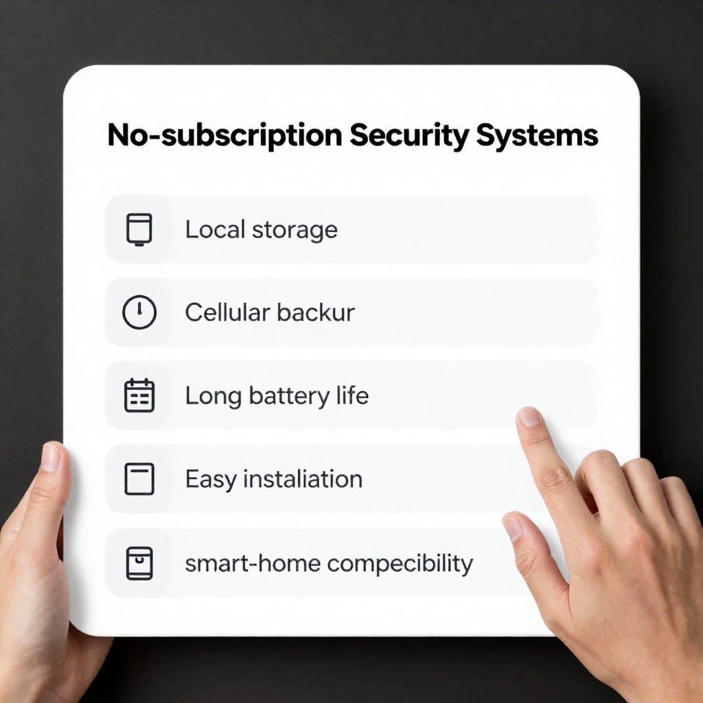 Checklist of features for no-subscription security systems