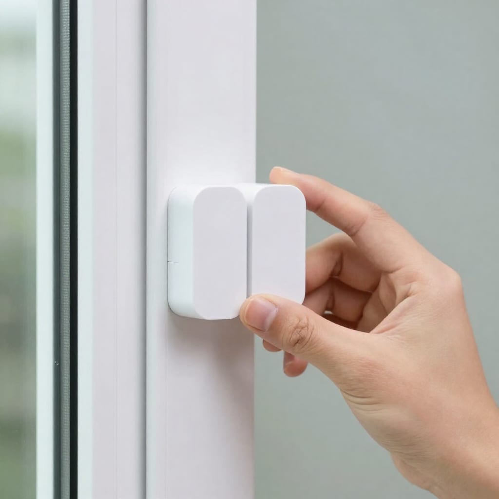 Installing a Sonoff contact sensor on a white window frame