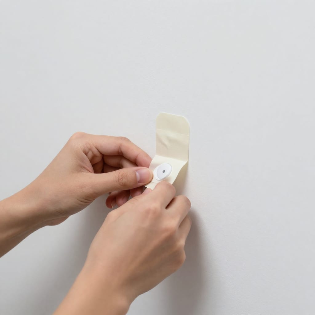 Renter peeling off smart sensor adhesive from a painted wall without causing damage