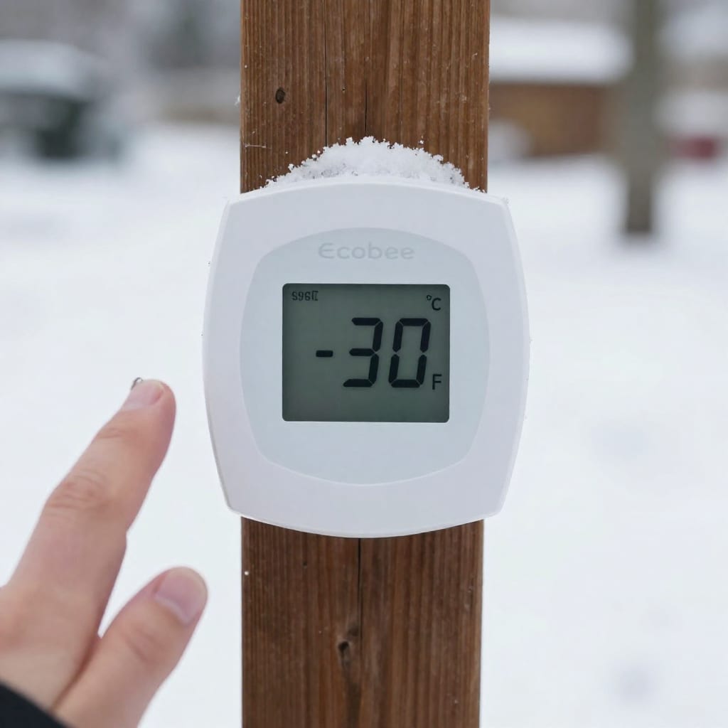 Ecobee outdoor sensor in heavy snow at -30°F