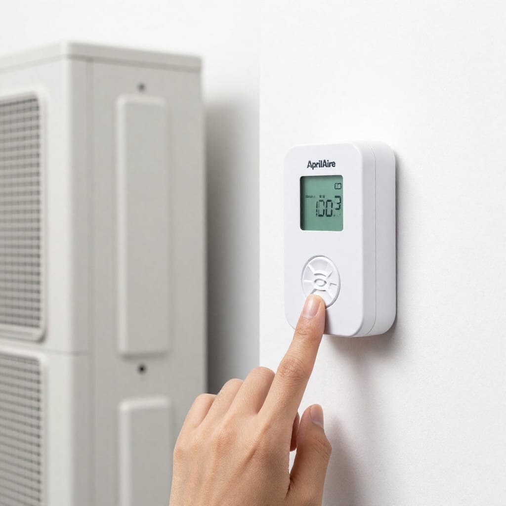 AprilAire Smart Ventilation Controller with wireless CO2 sensor near ductless heat pump