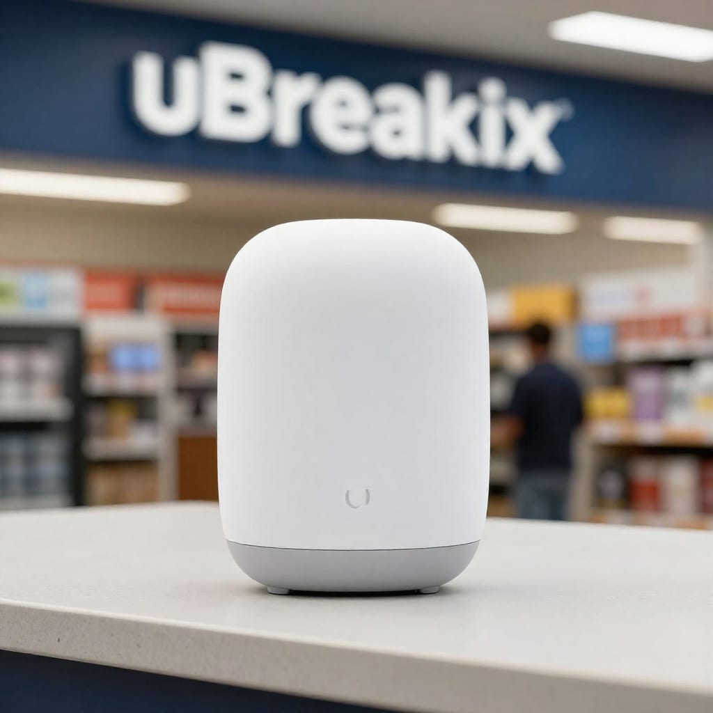 Nest Hub Max near a uBreakiFix storefront
