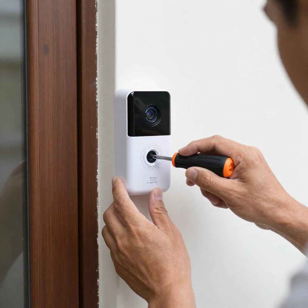 Installing a smart video doorbell on front door frame