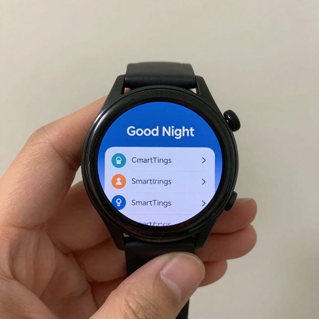 Samsung Galaxy Watch 7 SmartThings routine Good Night interface showing automation settings