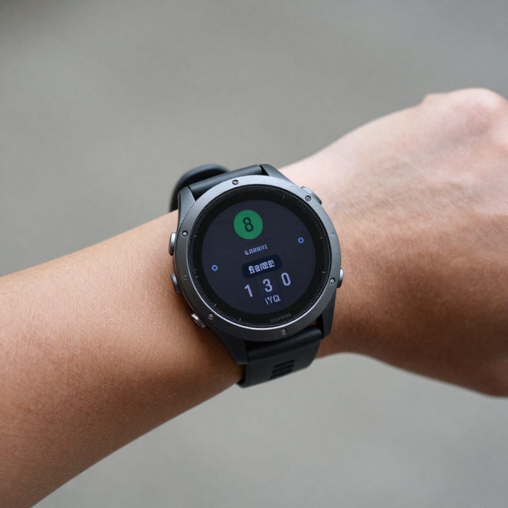 Garmin Fenix 8 watch face with Connect IQ home automation widget for thermostat control