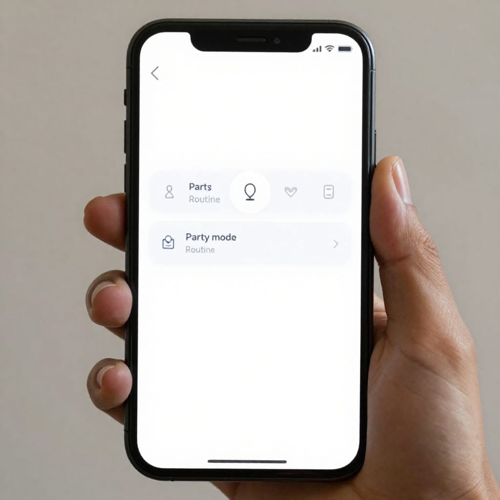 Smartphone displaying a smart home app editing a custom party mode routine