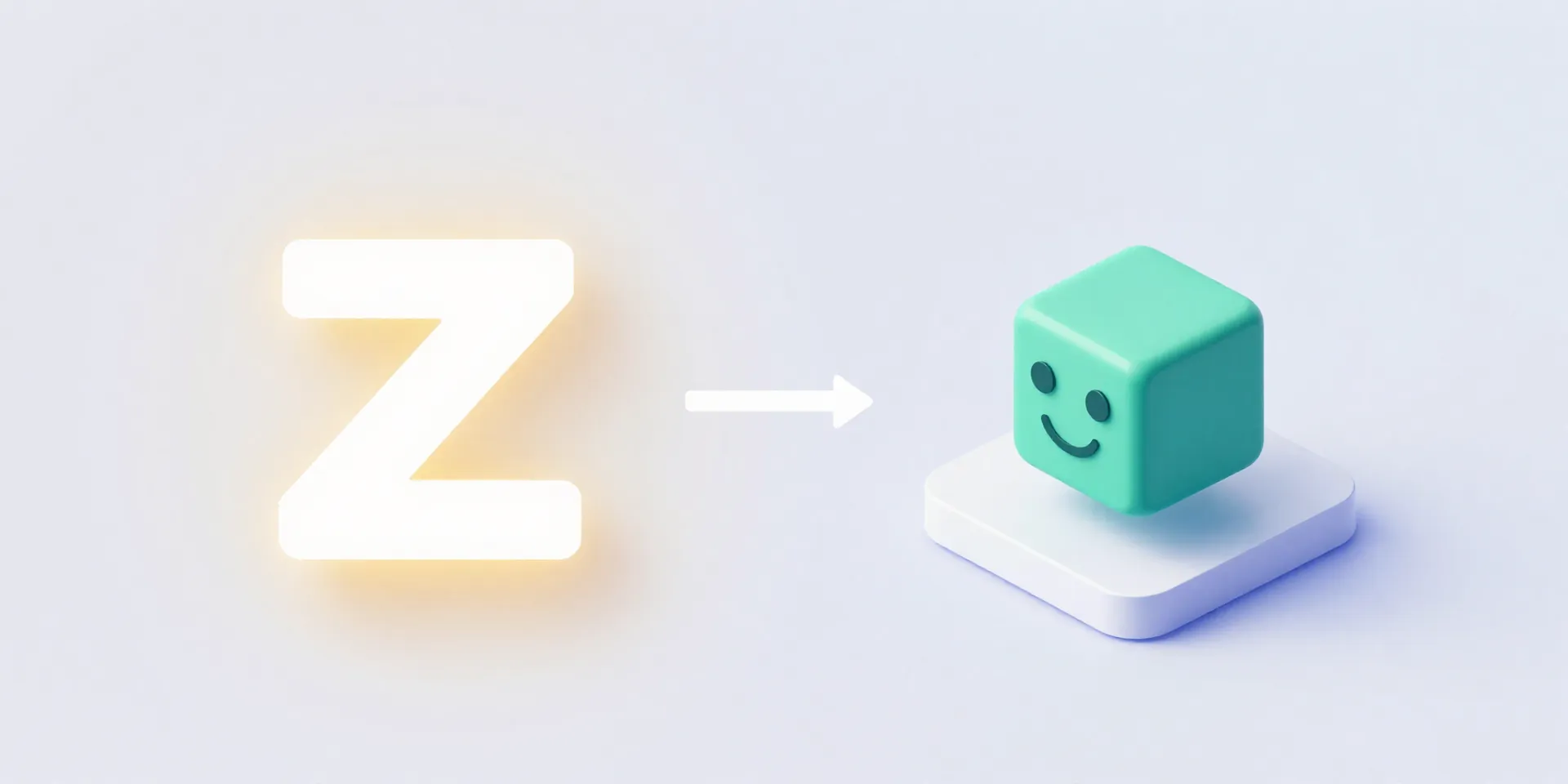 A glowing, minimalist Zapier 'Z' logo acting as a literal bridge or plug between a cartoonish, friendly Intercom logo and a structured, blocky Airtable logo. Isometric 3D illustration, soft shadows, vibrant colors on a light background.